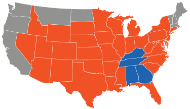 A map of the US showing states available for Captain D's franchise development.
